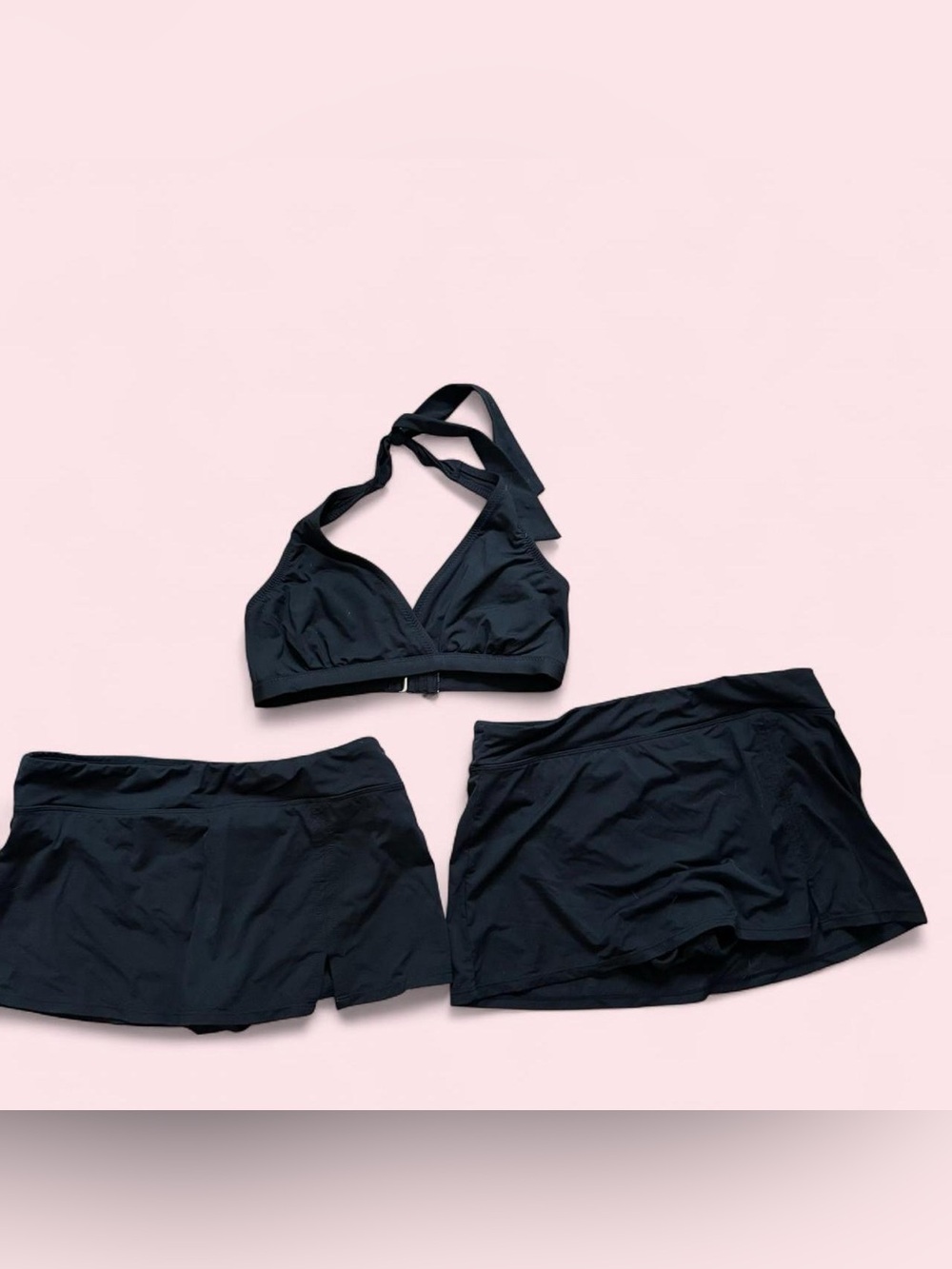 Garnet Hill Black Halter Bikini Top with Two Black Swim Skirts